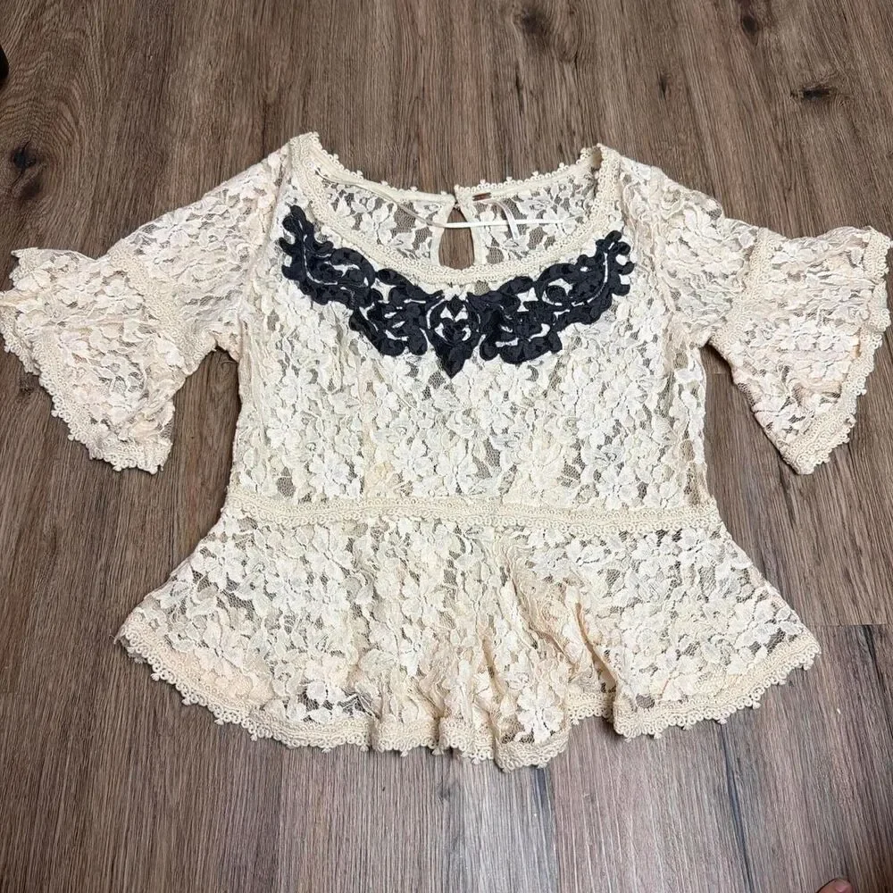 Free-people Women's Cream and White Blouse